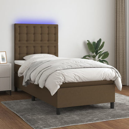 Box Spring Postel S Matrací A Led Tmavě Hnědá 80X200 Cm Textil