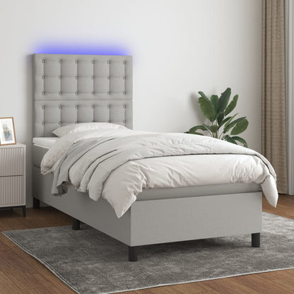 Box Spring Postel S Matrací A Led Textil Světle Šedá