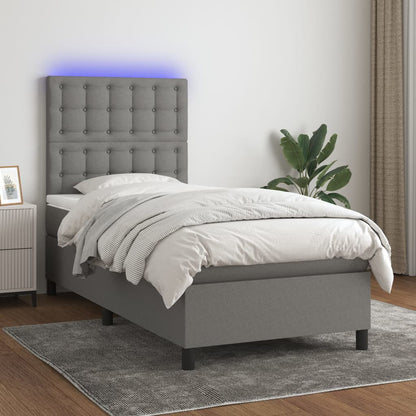 Box Spring Postel S Matrací A Led Textil Tmavě Šedá