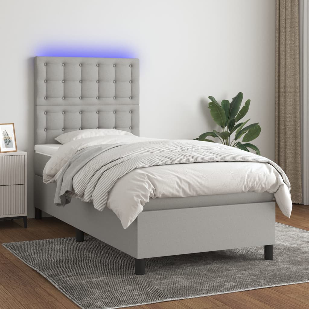 Box Spring Postel S Matrací A Led Textil Světle Šedá