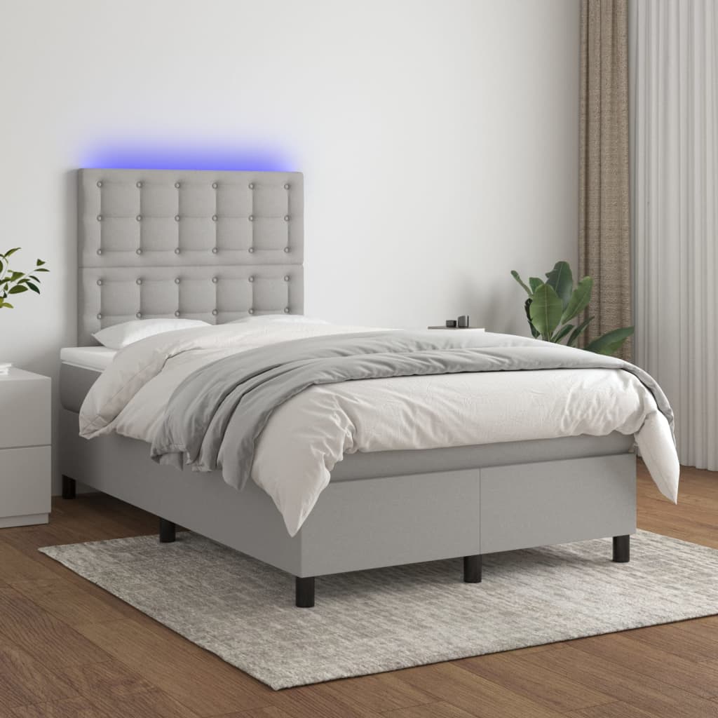 Box Spring Postel S Matrací A Led Textil Světle Šedá