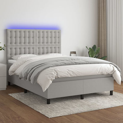 Box Spring Postel S Matrací A Led Textil Světle Šedá