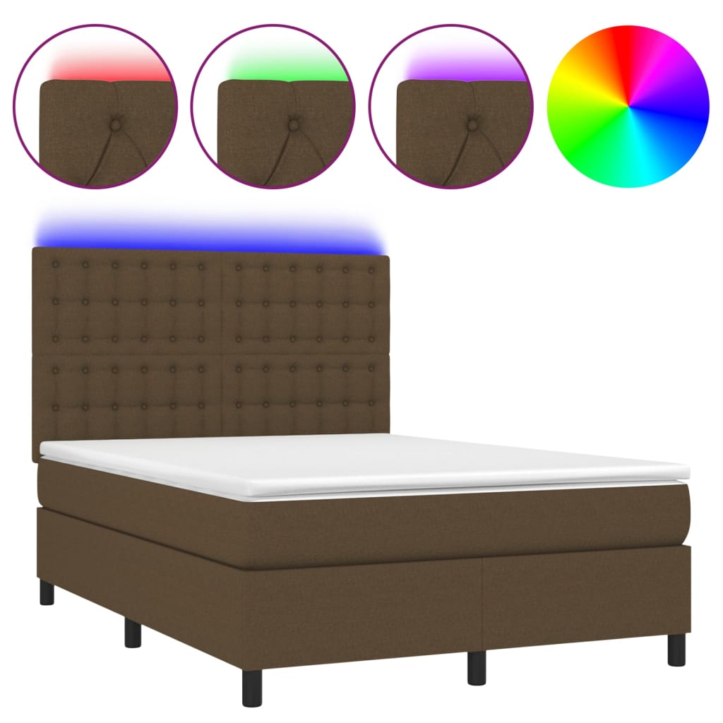 Box Spring Postel S Matrací A Led Tmavě Hnědá 140X190 Cm Textil