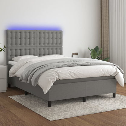 Box Spring Postel S Matrací A Led Textil Tmavě Šedá