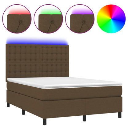 Box Spring Postel S Matrací A Led Tmavě Hnědá 140X200 Cm Textil