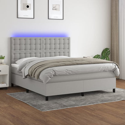 Box Spring Postel S Matrací A Led Textil Světle Šedá