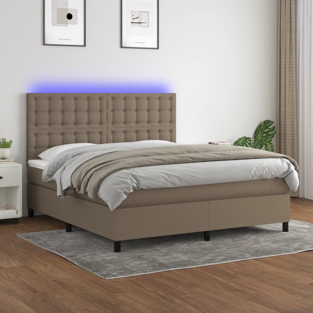Box Spring Postel S Matrací A Led Textil Taupe