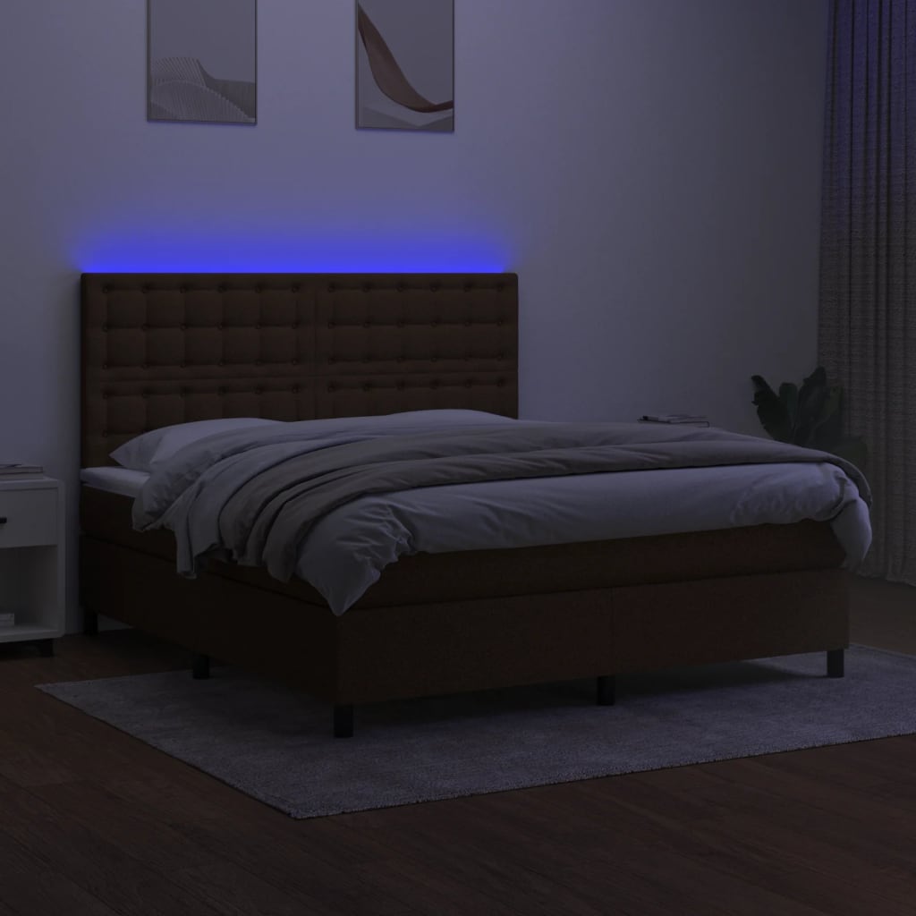 Box Spring Postel S Matrací A Led Tmavě Hnědá 180X200 Cm Textil