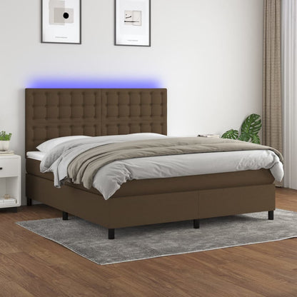 Box Spring Postel S Matrací A Led Tmavě Hnědá 180X200 Cm Textil