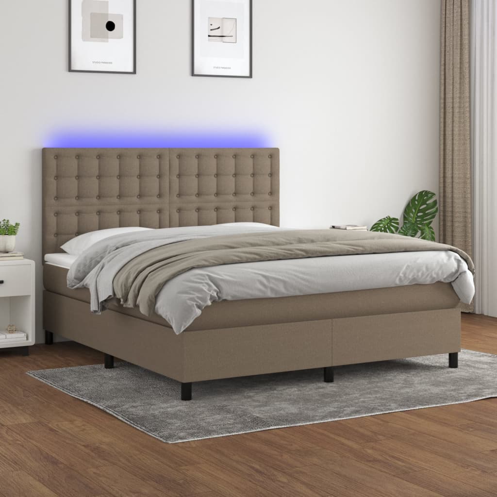 Box Spring Postel S Matrací A Led Textil Taupe