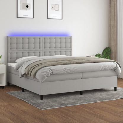 Box Spring Postel S Matrací A Led Textil Světle Šedá