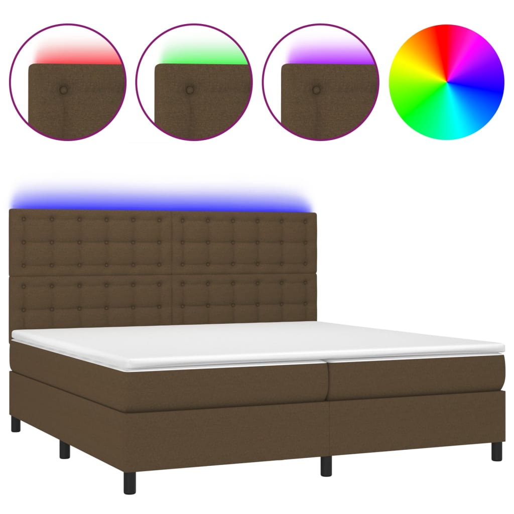Box Spring Postel S Matrací A Led Tmavě Hnědá 200X200 Cm Textil