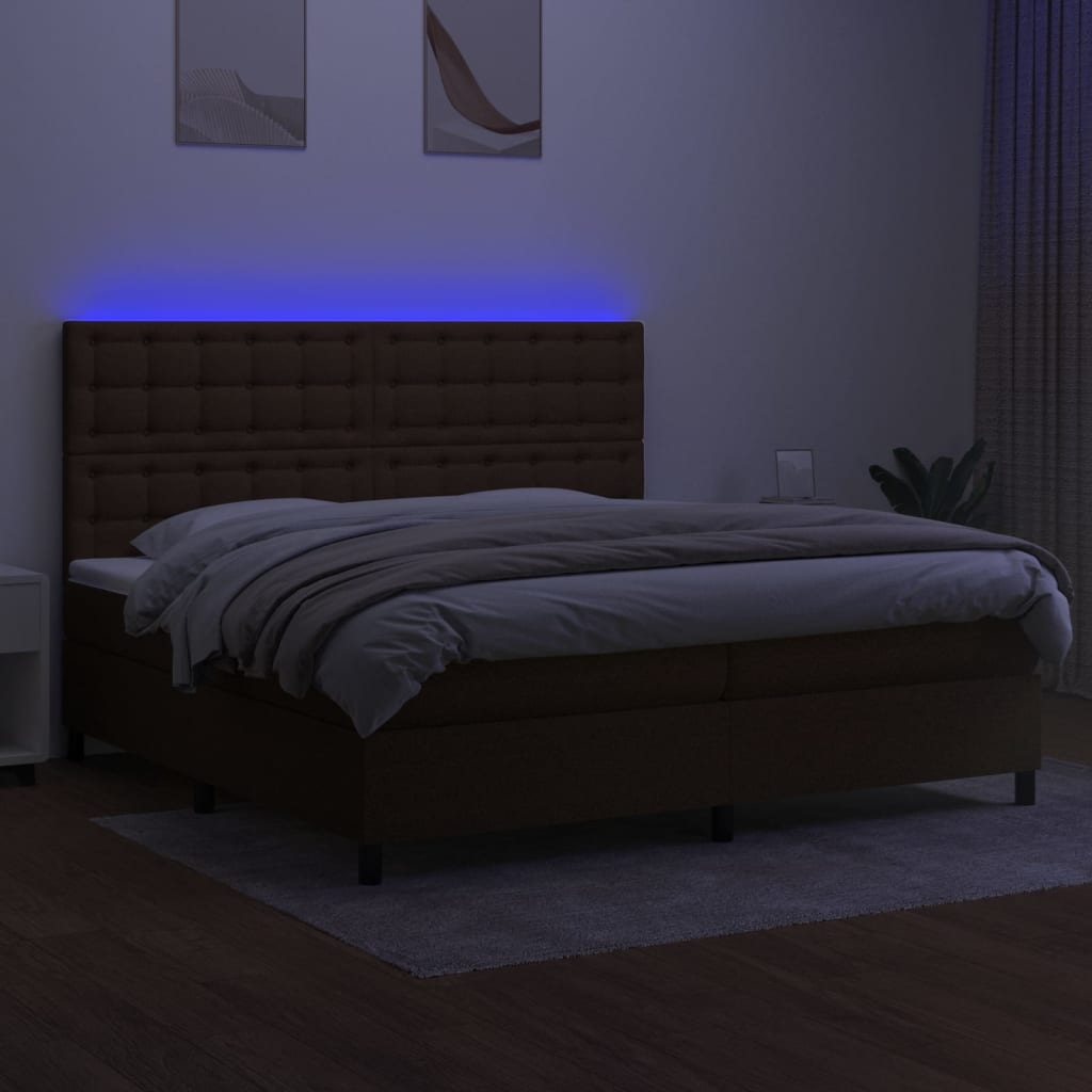 Box Spring Postel S Matrací A Led Tmavě Hnědá 200X200 Cm Textil