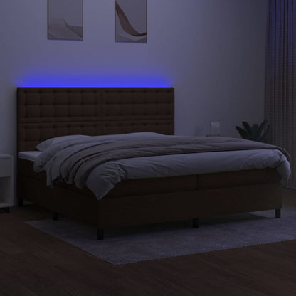 Box Spring Postel S Matrací A Led Tmavě Hnědá 200X200 Cm Textil