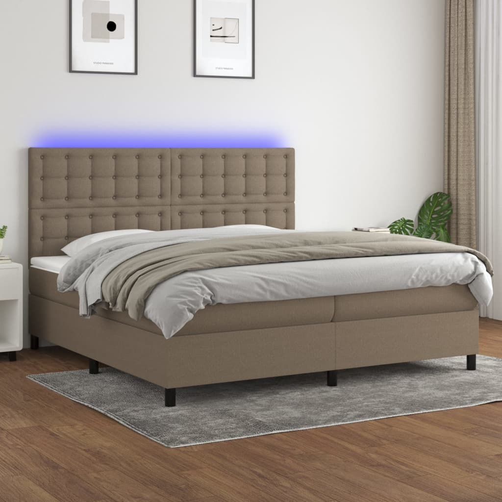 Box Spring Postel S Matrací A Led Textil Taupe