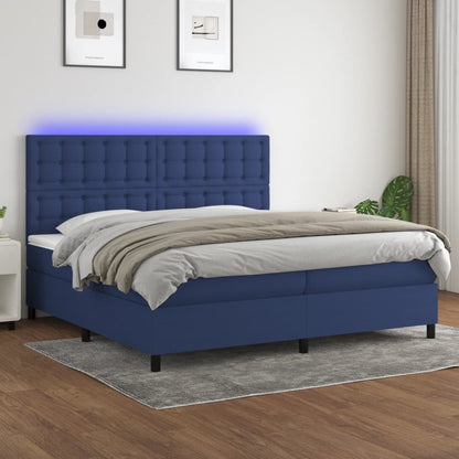 Box Spring Postel S Matrací A Led Textil Modrá