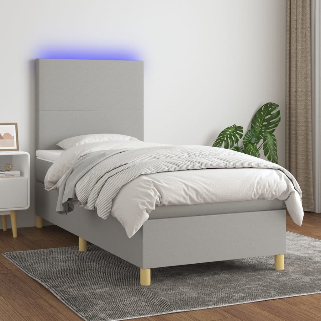 Box Spring Postel S Matrací A Led Textil Světle Šedá
