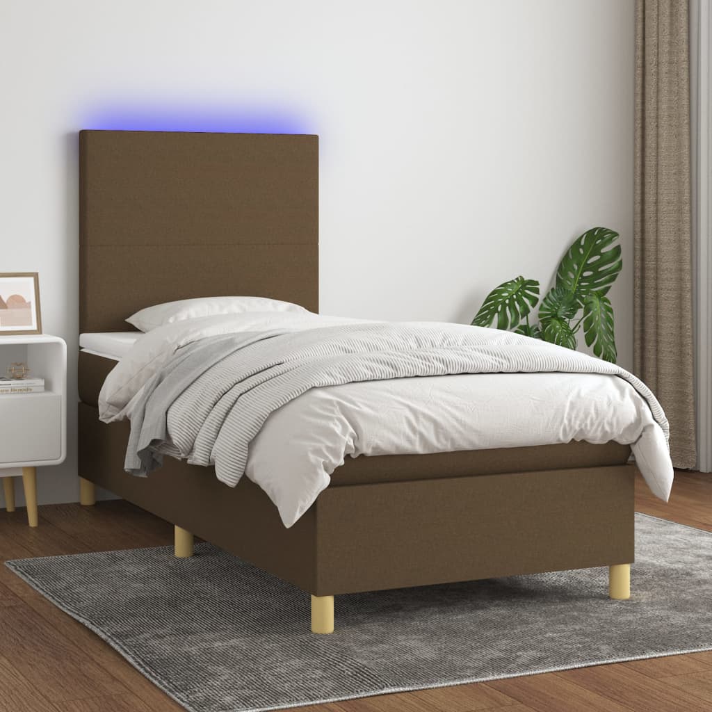 Box Spring Postel S Matrací A Led Tmavě Hnědá 80X200 Cm Textil