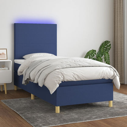 Box Spring Postel S Matrací A Led Textil Modrá