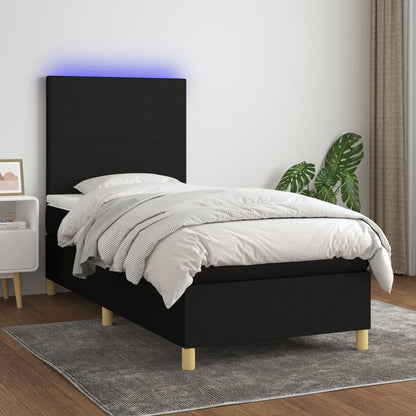 Box Spring Postel S Matrací A Led Černá Textil Černá
