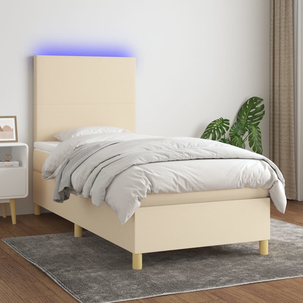 Box Spring Postel S Matrací A Led Textil Krémová