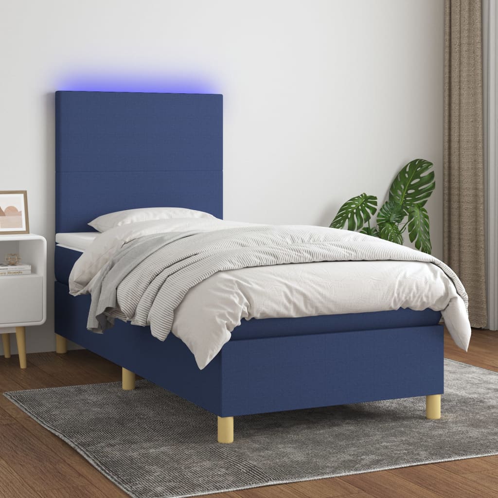 Box Spring Postel S Matrací A Led Textil Modrá