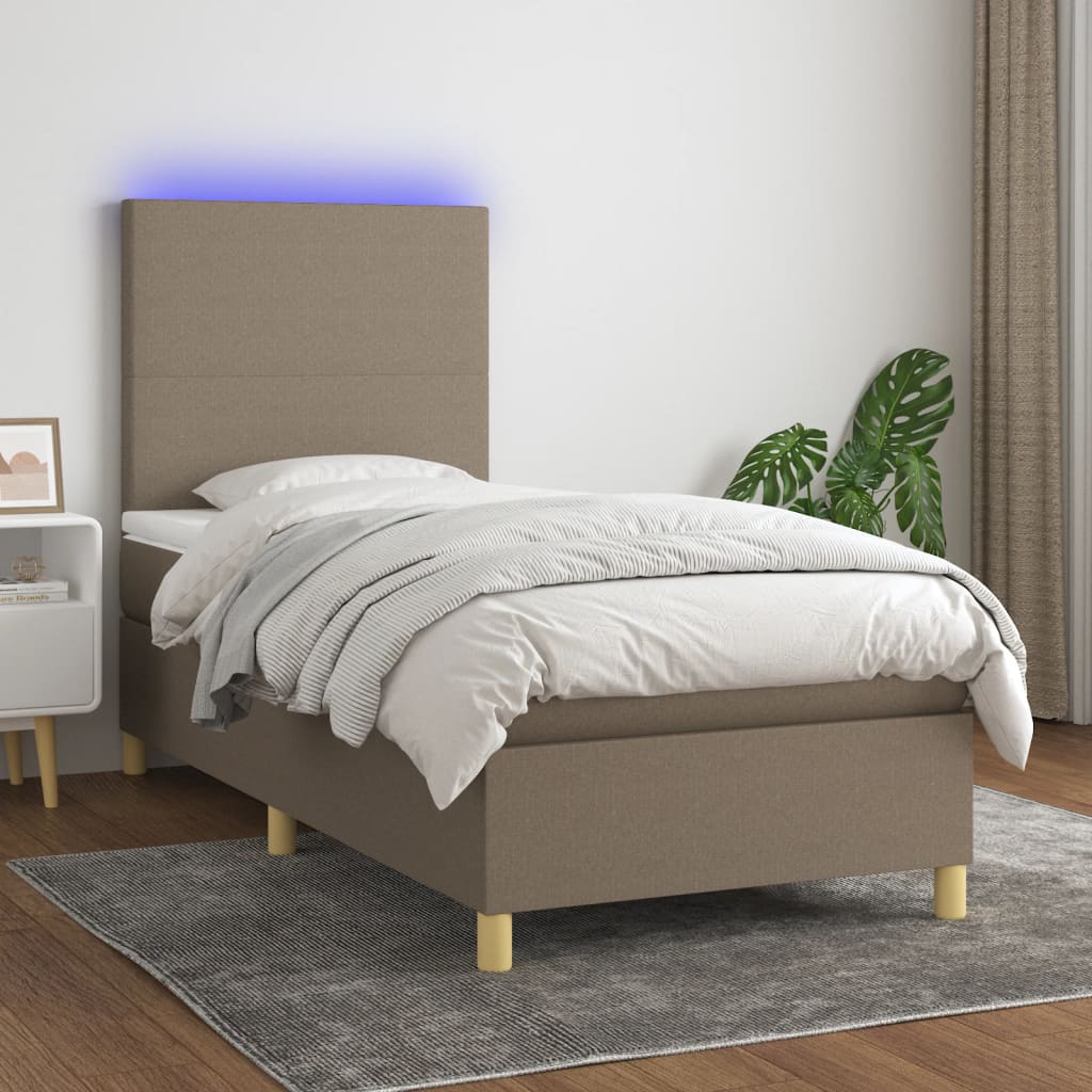 Box Spring Postel S Matrací A Led Textil Taupe