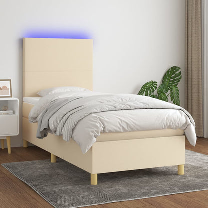 Box Spring Postel S Matrací A Led Textil Krémová