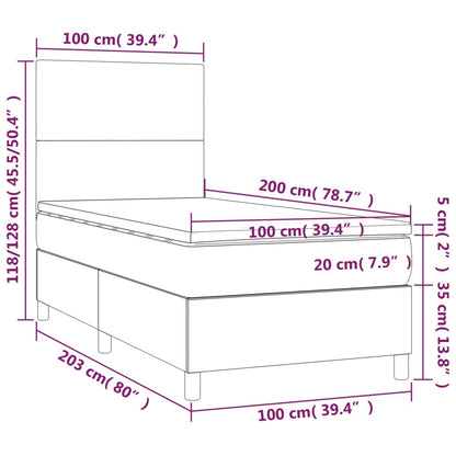 Box Spring Postel S Matrací A Led Tmavě Hnědá 100X200 Cm Textil