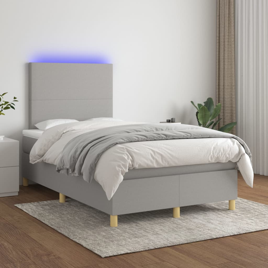 Box Spring Postel S Matrací A Led Textil Světle Šedá