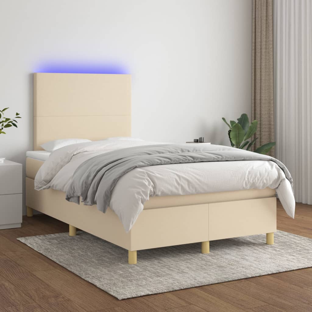 Box Spring Postel S Matrací A Led Textil Krémová