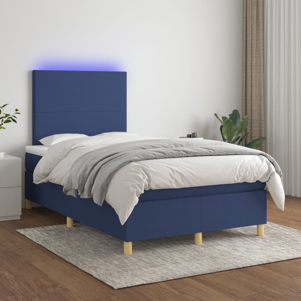 Box Spring Postel S Matrací A Led Textil Modrá