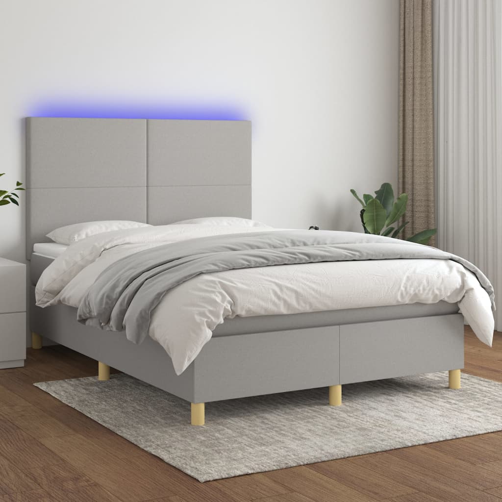 Box Spring Postel S Matrací A Led Textil Světle Šedá