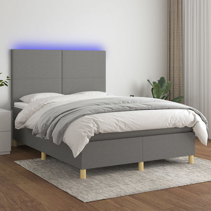 Box Spring Postel S Matrací A Led Textil Tmavě Šedá
