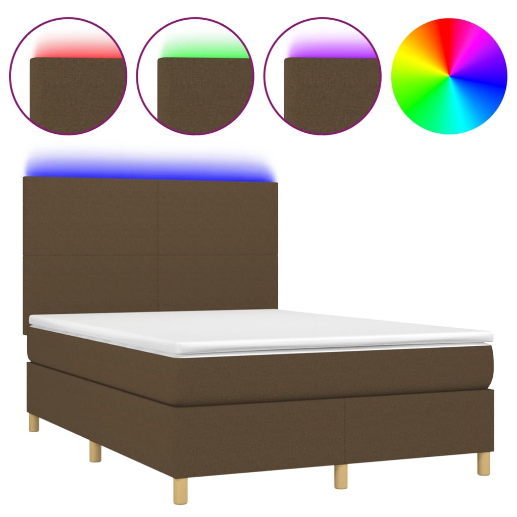 Box Spring Postel S Matrací A Led Tmavě Hnědá 140X190 Cm Textil