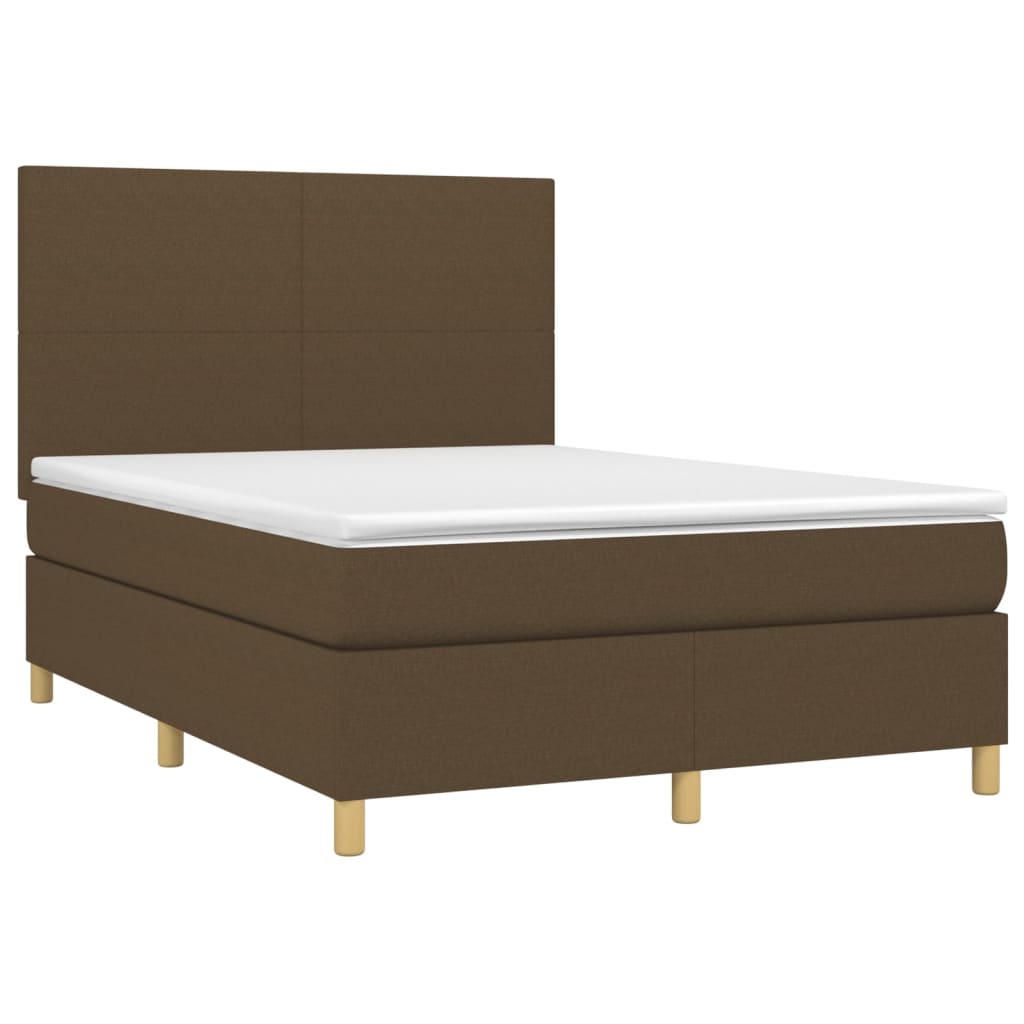 Box Spring Postel S Matrací A Led Tmavě Hnědá 140X190 Cm Textil