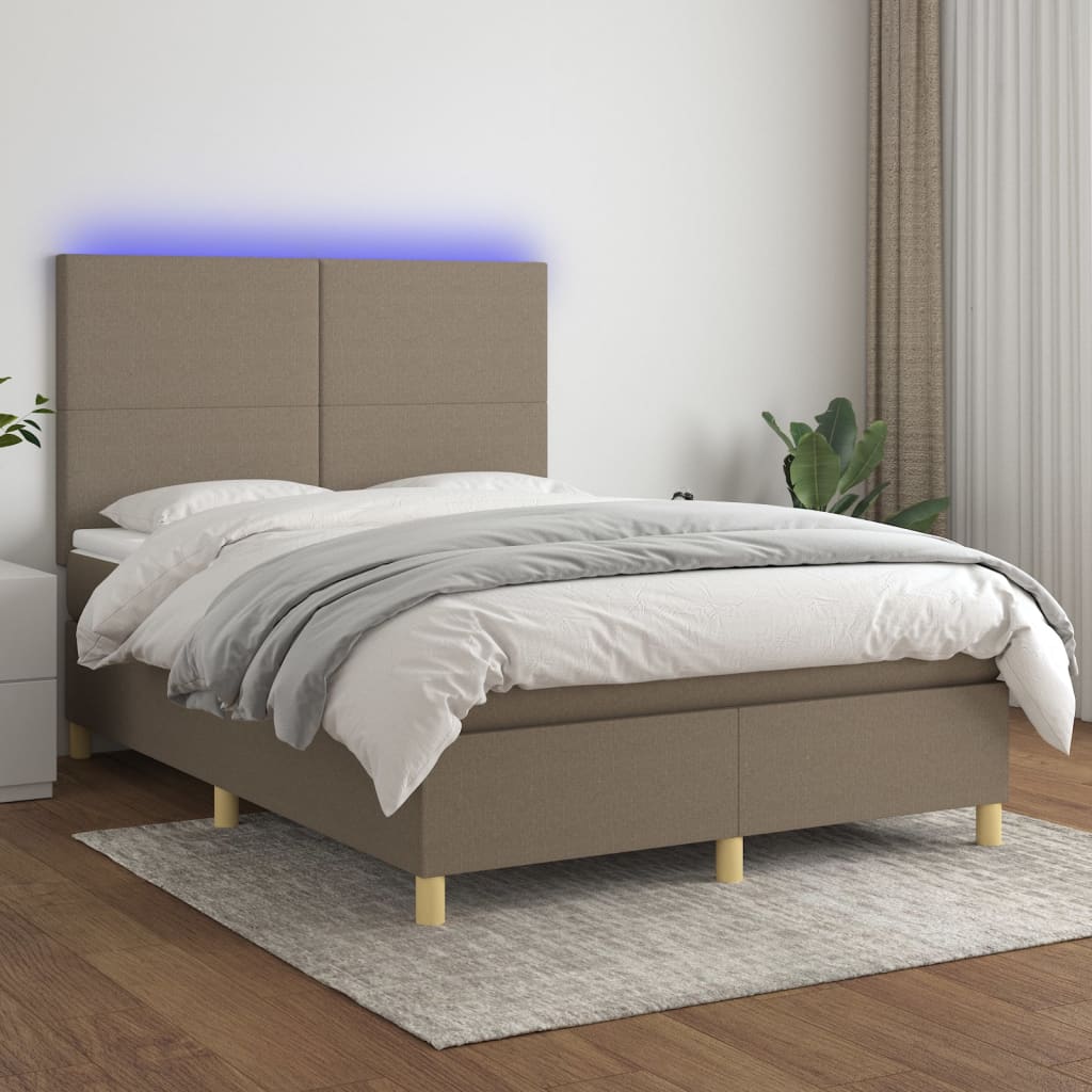 Box Spring Postel S Matrací A Led Textil Taupe