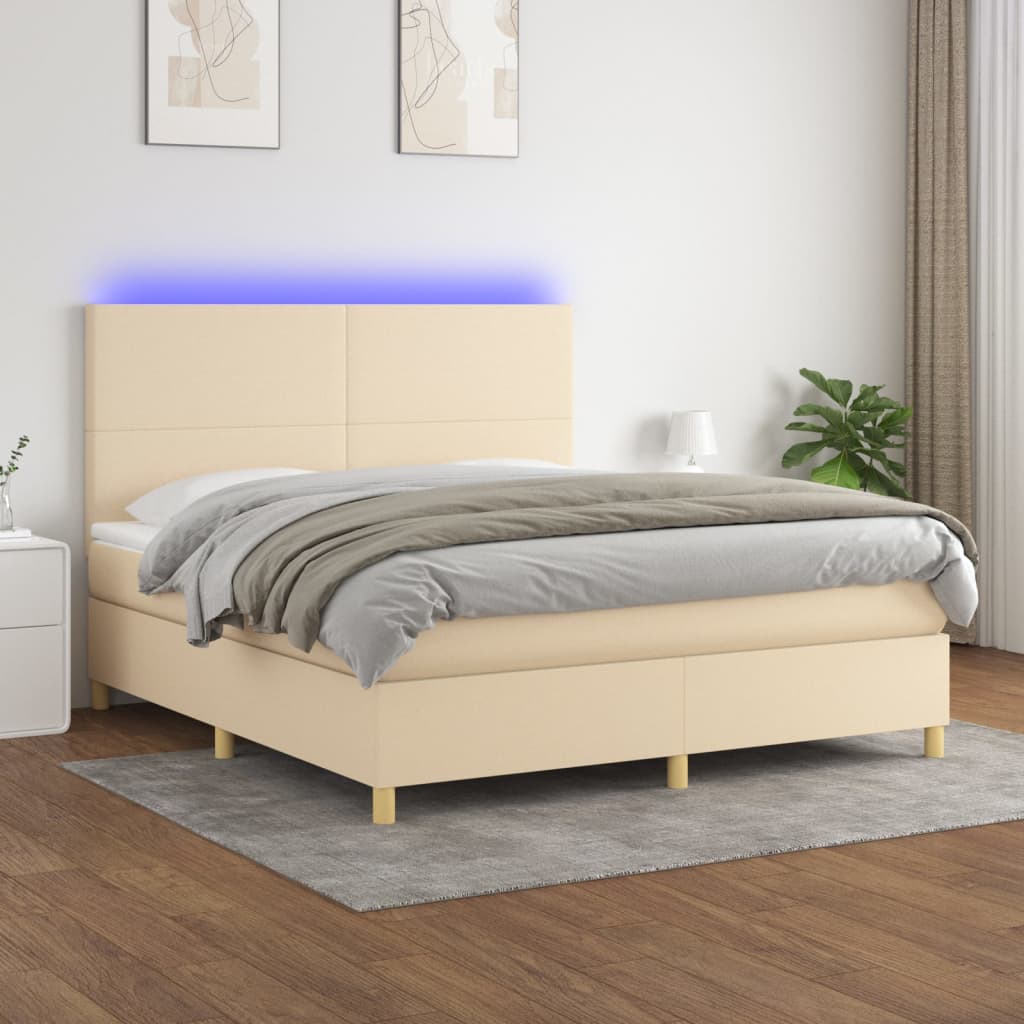 Box Spring Postel S Matrací A Led Textil Krémová