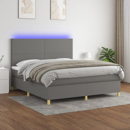 Box Spring Postel S Matrací A Led Textil Tmavě Šedá