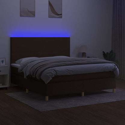 Box Spring Postel S Matrací A Led Tmavě Hnědá 180X200 Cm Textil