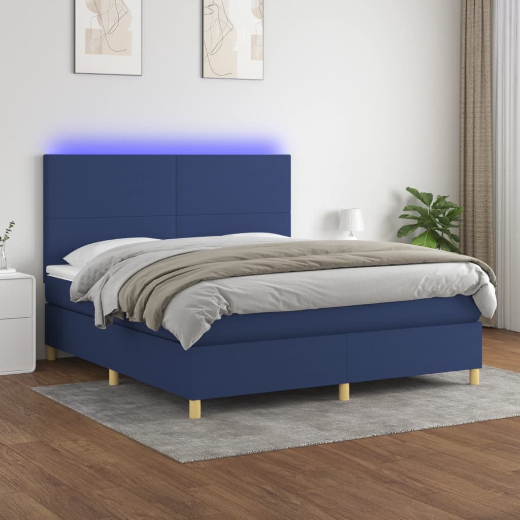 Box Spring Postel S Matrací A Led Textil Modrá
