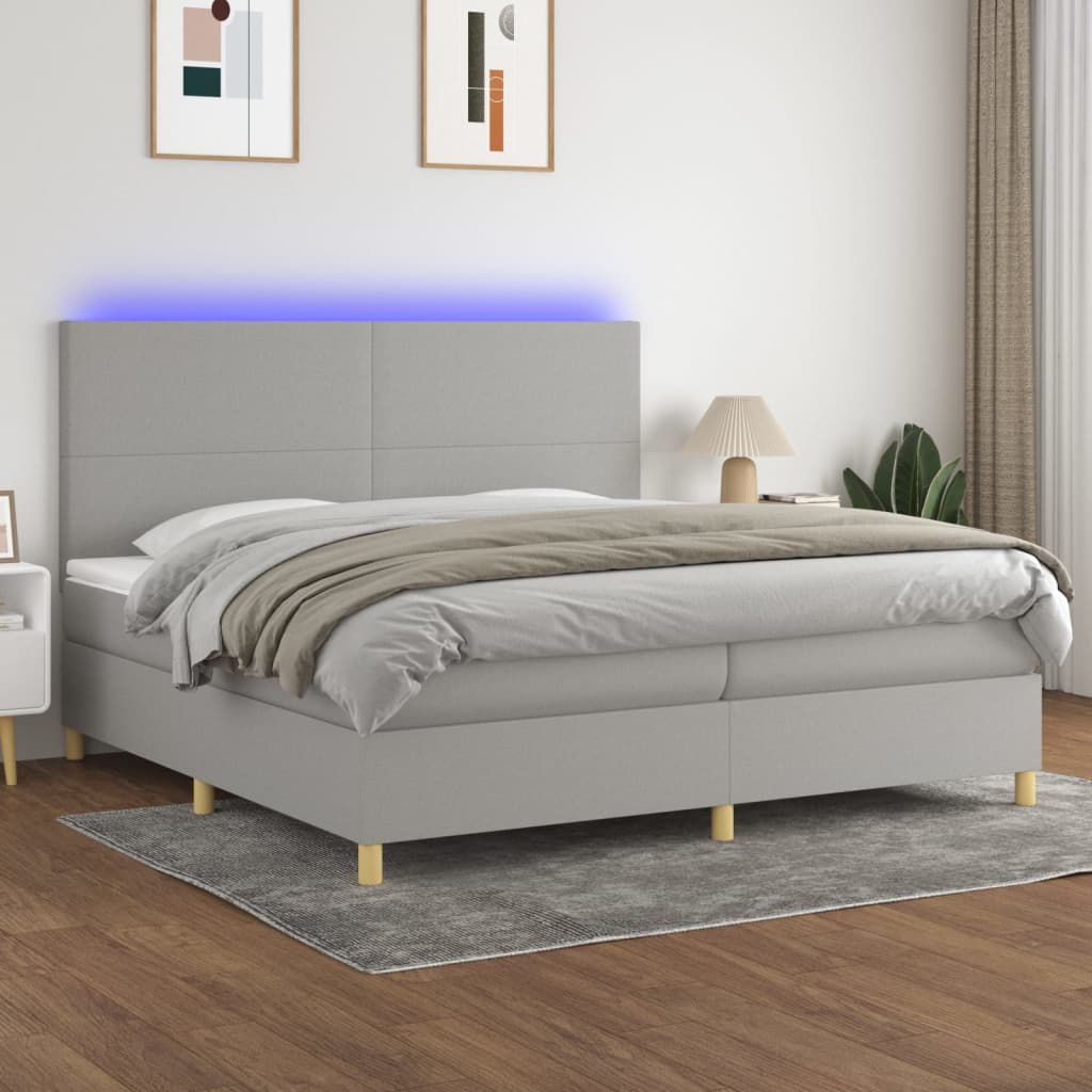 Box Spring Postel S Matrací A Led Textil Světle Šedá