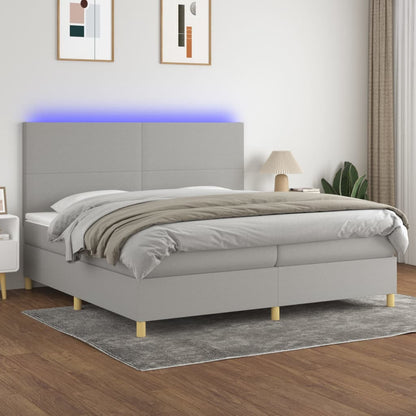 Box Spring Postel S Matrací A Led Textil Světle Šedá