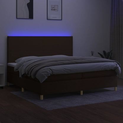 Box Spring Postel S Matrací A Led Tmavě Hnědá 200X200 Cm Textil