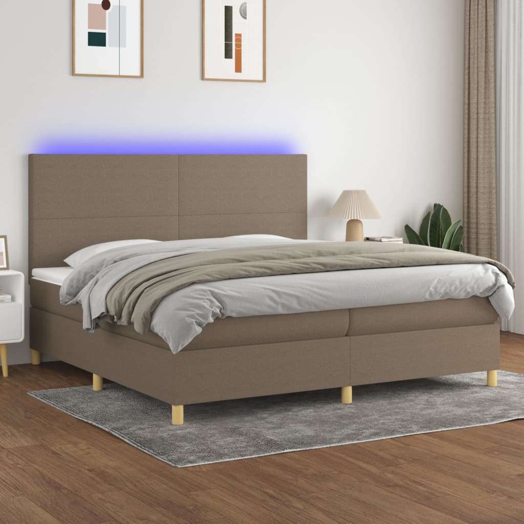 Box Spring Postel S Matrací A Led Textil Taupe