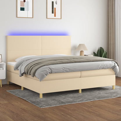 Box Spring Postel S Matrací A Led Textil Krémová