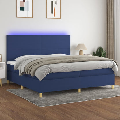 Box Spring Postel S Matrací A Led Textil Modrá