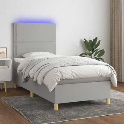 Box Spring Postel S Matrací A Led Textil Světle Šedá