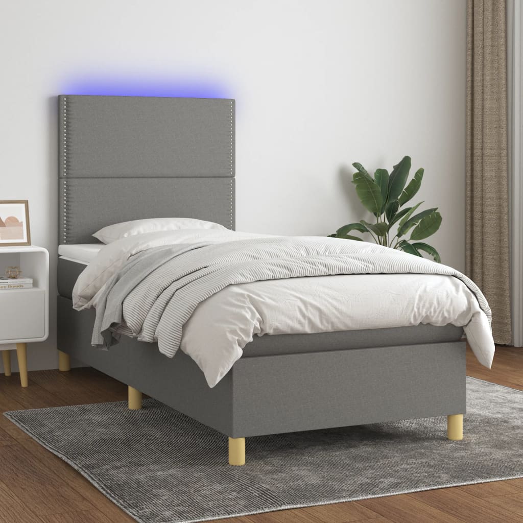 Box Spring Postel S Matrací A Led Textil Tmavě Šedá