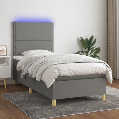 Box Spring Postel S Matrací A Led Textil Tmavě Šedá